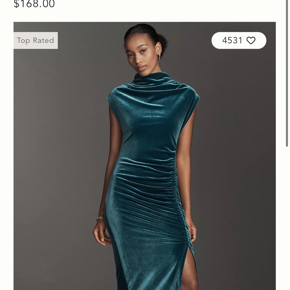 Anthropologie Green Velvet Midi Dress